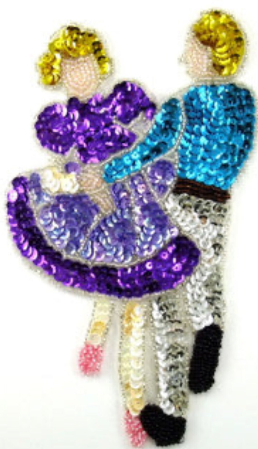 Choice of Color Dancing Couple Appliqué, Multicolor Sequins Beads 7" x 4.25"