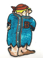 Cartoon Man with Baseball Jersey with Turquoise and Multi-Color Sequins and Beads 6.75