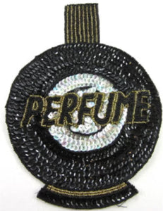 Perfume Bottle Appliqué with Black, Gold, Iridescent Sequins and Beads 8" x 6"