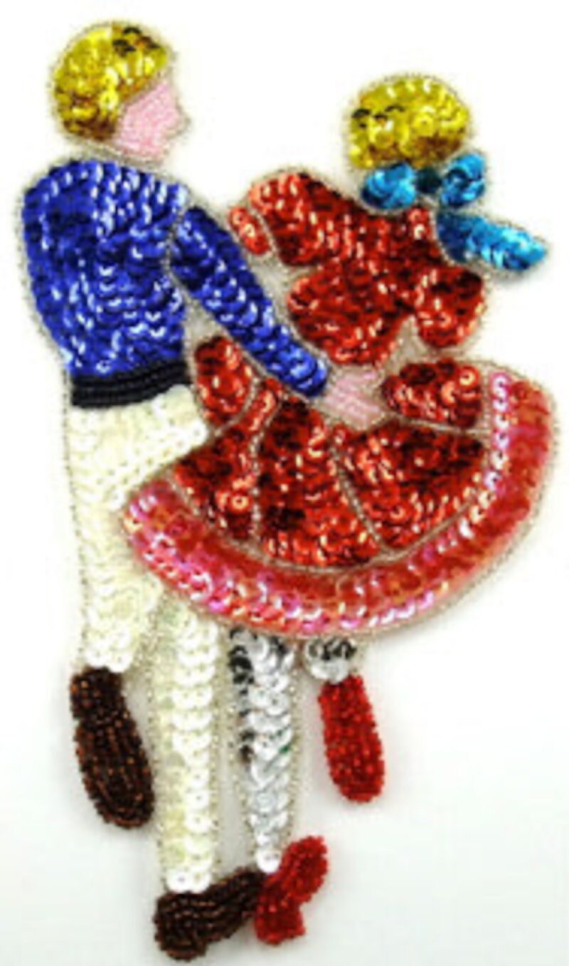 Choice of Color Dancing Couple Appliqué, Multicolor Sequins Beads 7" x 4.25"