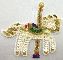 Load image into Gallery viewer, Carousel Horse Appliqué with Multi-Colored Sequins and Beads 4&quot;&quot; x 3.25&quot;