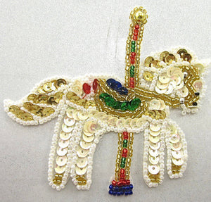 Carousel Horse Appliqué with Multi-Colored Sequins and Beads 4"" x 3.25"