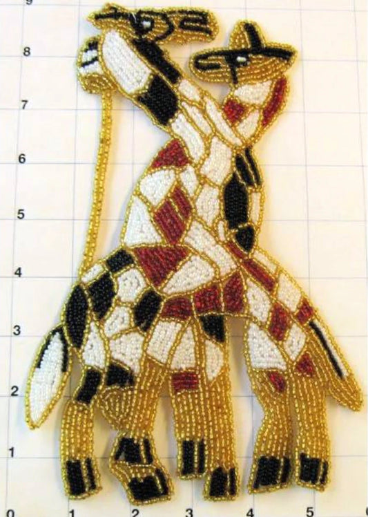 Giraffe Pair with Necks Hugging, Multi-Colored Beads 9" x 5.5"