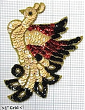 Load image into Gallery viewer, Bird Applique with Black and Cream Red Sequins and Beads 6&quot; x 5&quot;