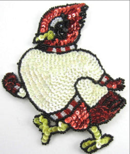 Rooster Applique Strutting, Red, White, Black, Yellow Sequin Beaded 5.5" x 4.5"