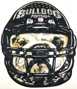 Bulldog Football Photo on Fabric Gold Beads Sew On or Glue 13" x 12"