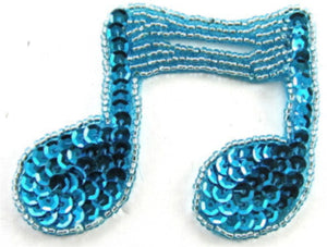 Choice of Color Double Note Music Applique, Sequin Beaded 2.5" x 3"