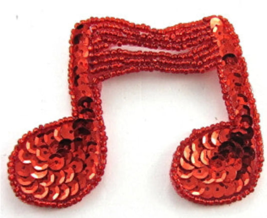 Choice of Color Double Note Music Applique, Sequin Beaded 2.5" x 3"