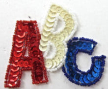 Load image into Gallery viewer, Letters With Red White and Blue ABC Applique 3&quot; x 3&quot;