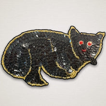 Load image into Gallery viewer, Cat Appliqué with Black Sequins and Gold and Red Beads 5.25&quot; x 3.5&quot;