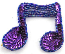 Load image into Gallery viewer, Choice of Color Double Note Music Applique, Sequin Beaded 2.5&quot; x 3&quot;