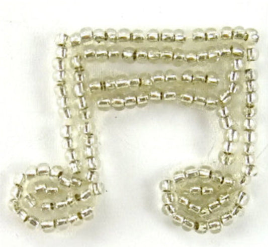 Musical Double Note Appliqué - Choice of Color Black or Silver Glass Beads 1.25" x 1"