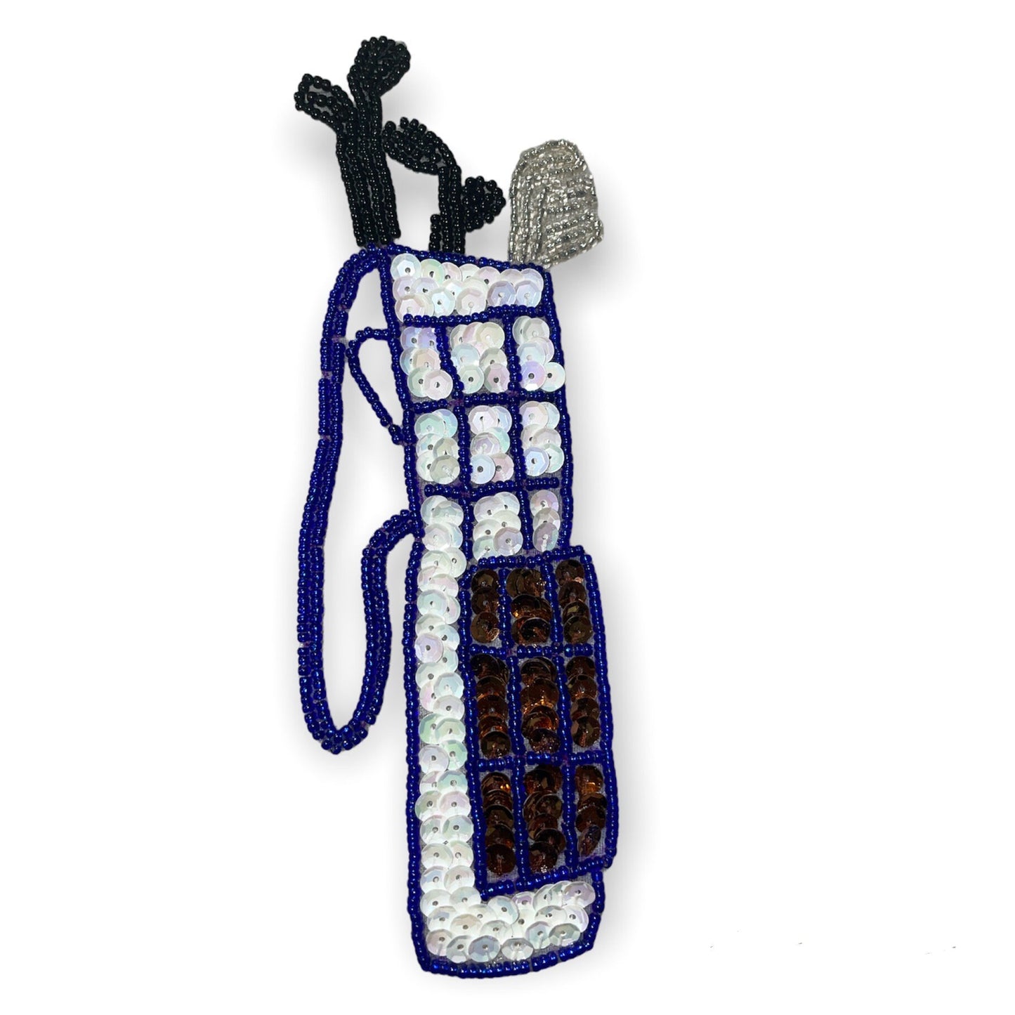 Golf Bag White Sequins Blue Bead Trim 6.5" x 2.5"