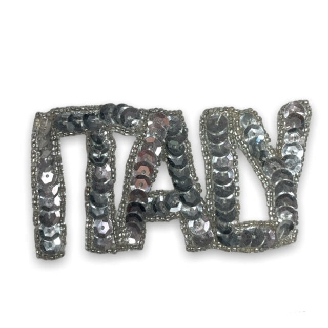 Italy Word with Silver Sequins and Beads 2" x 4"