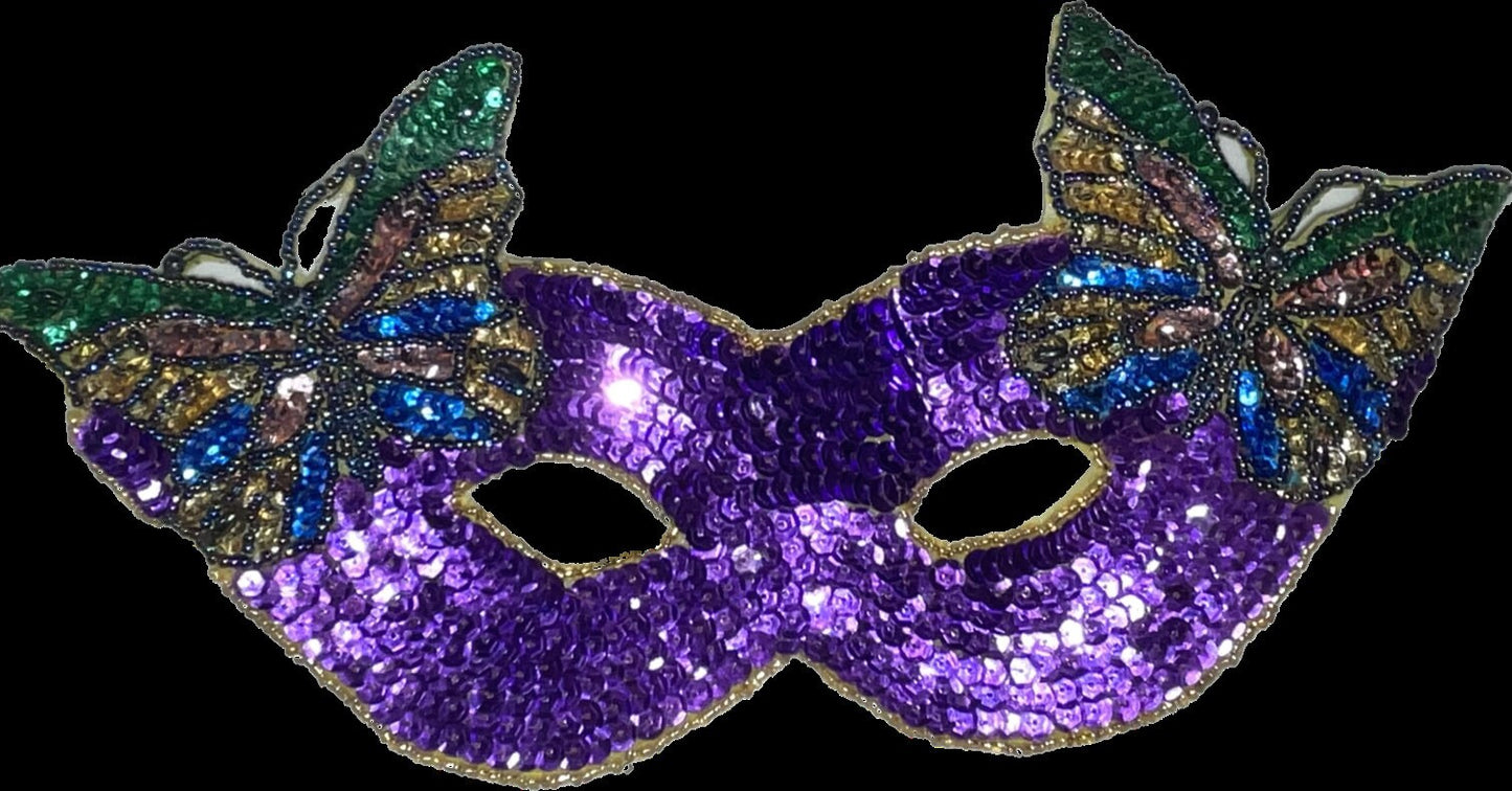 Mask with Butterfly Purple Sequins 10.75" x 5.25