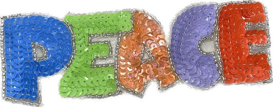 Peace Appliqué with Multicolor Sequins and Silver Beads 6" x 2"