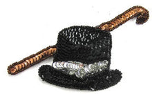 Load image into Gallery viewer, Top Hat, Black and Silver Sequins/Beads with Cane, Brown Sequins/Beads 4&quot; x 4&quot;