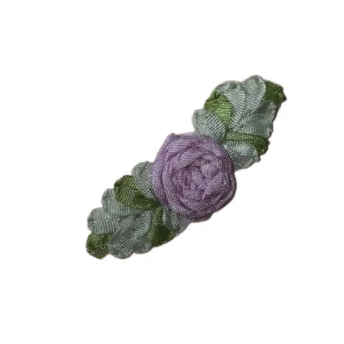 Purple Flower Embellishment with Two Leaves 1.5"