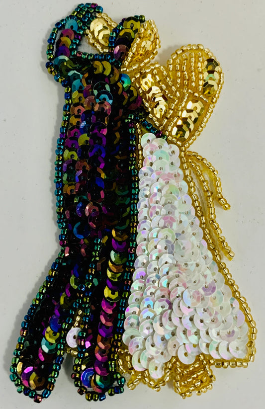 Dancing Couple Moonlite, Gold & White Sequins and Beads 4.5" x 3"