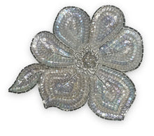 Load image into Gallery viewer, Flower Iridescent Sequins and Beads with Pearl Center 7&quot; x 6&quot;