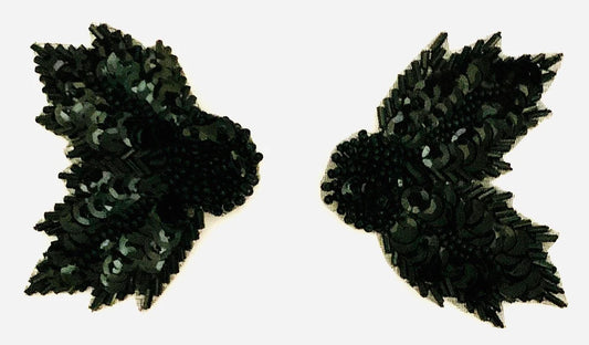 Pair of Black Sequin and beaded Flowers 2" x 3"