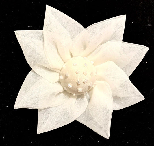 Flower Off White Organza with Tiny White Beads in Center 4"
