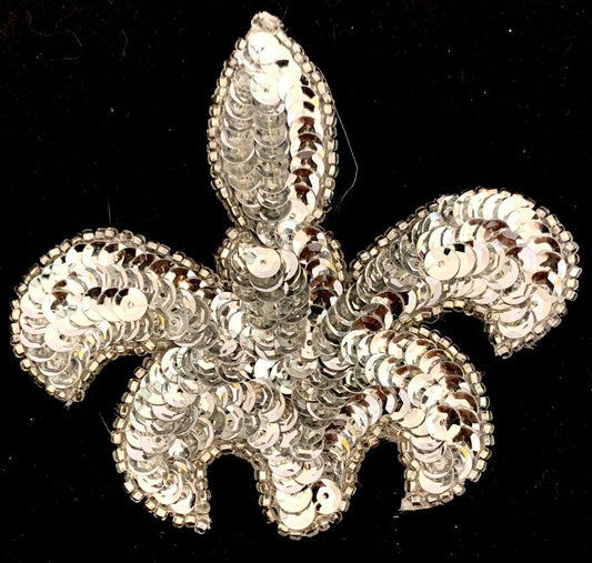 Fleur de lis with Silver Sequins and Beads 3.5" x 4"