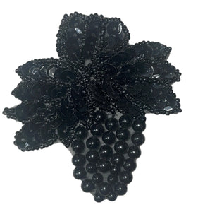 Black Grapes Appliqué Sequin Beaded with Faux Pearls 3.5" x 3"