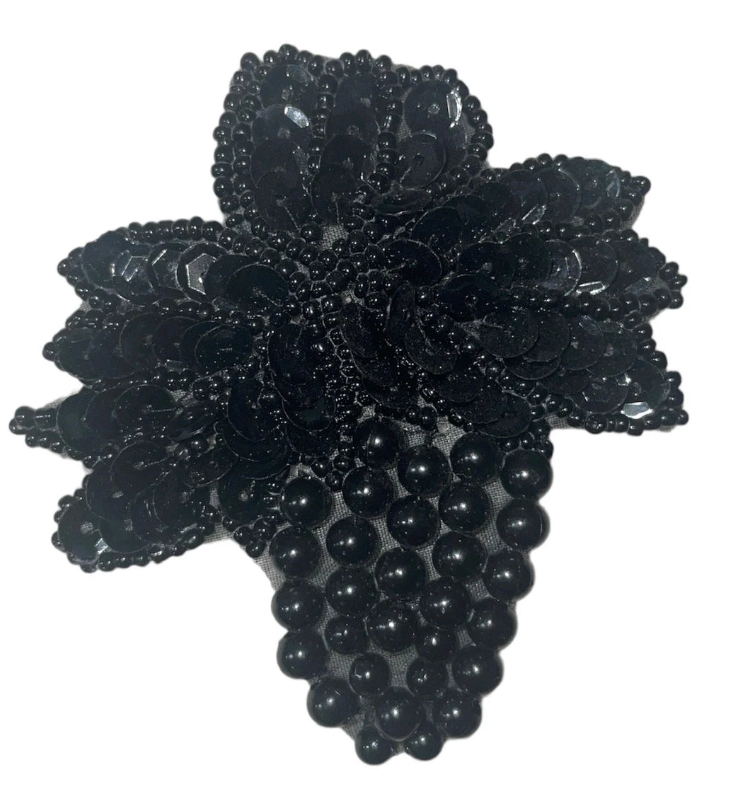 Black Grapes Appliqué Sequin Beaded with Faux Pearls 3.5