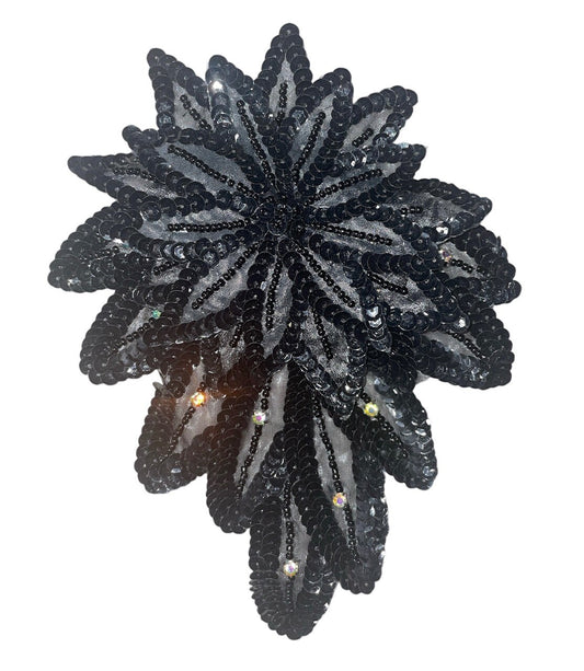 Black Multi Layered Flower with Sequin and Rhinestone 7" x 5"