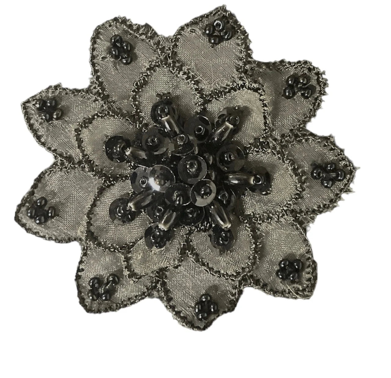 Black lace flower with beads 2.5"