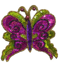 Load image into Gallery viewer, Sequin Butterfly Fuchsia/Green/Purple 4&quot; x 3.5&quot; Applique