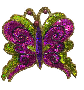 Sequin Butterfly Fuchsia/Green/Purple 4" x 3.5" Applique