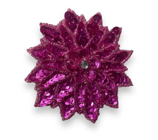 Flower with Fuchsia Sequins, Beads and Rhinestone Middle 3" x 3"