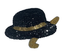 Load image into Gallery viewer, Hat and Cane with Black and Gold Sequins and Beads 6&quot;x 4&quot;