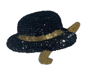 Hat and Cane with Black and Gold Sequins and Beads 6"x 4"