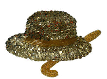 Load image into Gallery viewer, Hat with Gold Sequins and Beaded Cane 6&quot; x 4.5&quot;