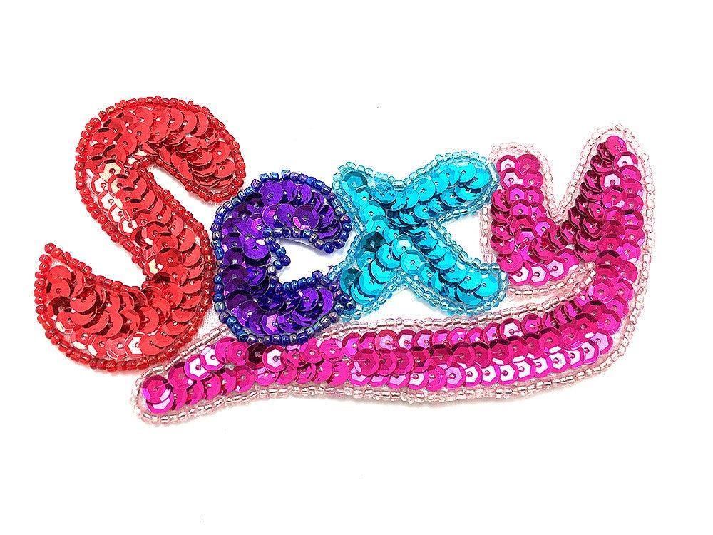 The Word "Sexy" with Multicolored Sequins and Beads 4.75" x 3"