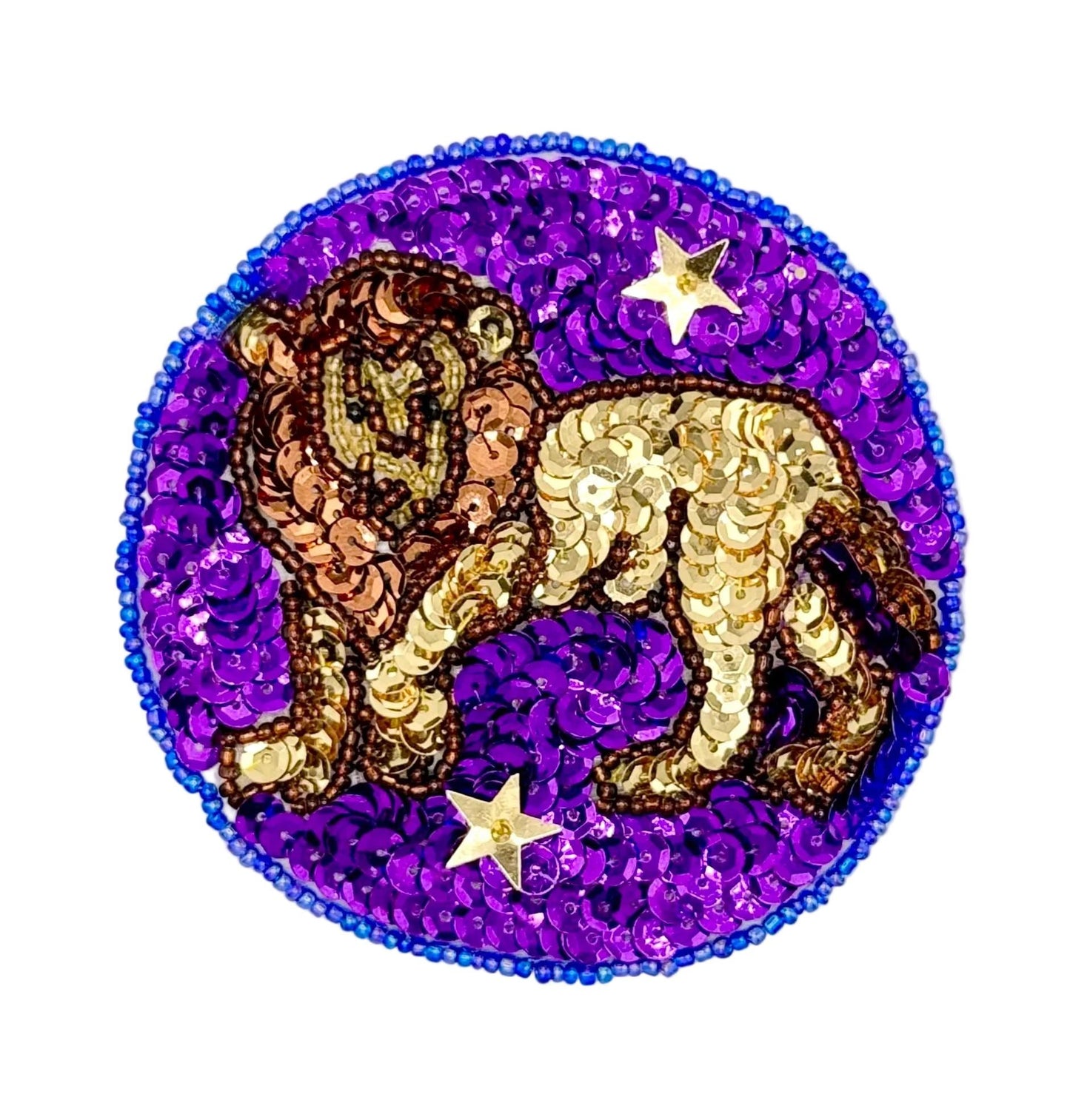 Zodiac Symbol - Leo the Lion- Gold and Purple Sequins and Beads - 3.5"