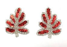 Load image into Gallery viewer, Leaf Pair with Choice of Pink or Red Sequins or Silver Beads 1.5&quot; x 2&quot;