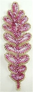 Leaf with Pink and Silver Sequins and Beads , 2.5" X 8".