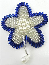 Load image into Gallery viewer, Flower with Royal Blue and Silver Beads with Pearl 2&quot; x 2&quot;