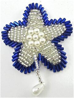 Flower with Royal Blue and Silver Beads with Pearl 2
