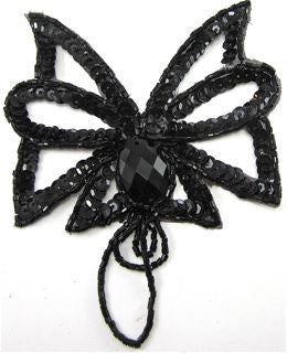 Designer Motif with Black Sequins and Beads and Jewel 4" x 4"