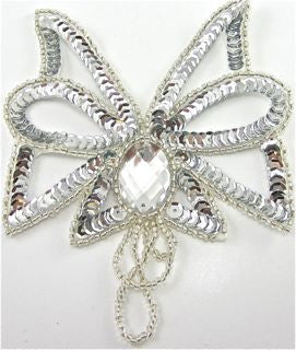 Design Motif with Silver Sequins and Beads and Jewel 4" x 4"