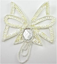 Load image into Gallery viewer, Design Motif with Cream Sequins and Beads with Jewel 4&quot; x 4&quot;
