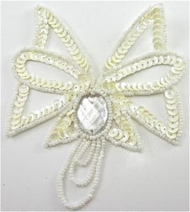 Design Motif with Cream Sequins and Beads with Jewel 4" x 4"