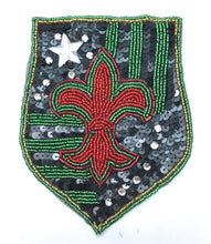 Load image into Gallery viewer, Fleur de lis Patch with Green Red and Black 6&quot; x 4.5&quot;