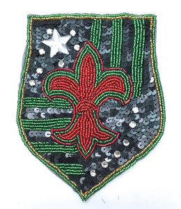 Fleur de lis Patch with Green Red and Black 6" x 4.5"