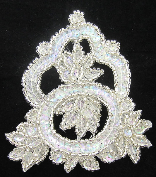 Designer Motif with Iridescent Sequins and Silver Beads 4" x 3.5"